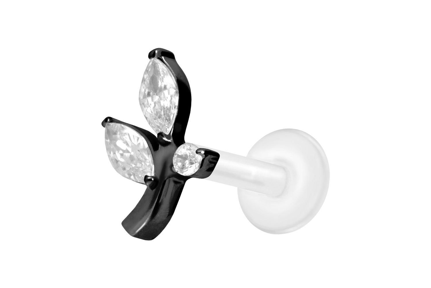 PTFE Labret Piercing mit Innengewinde + Titan-Aufsatz KRISTALLZWEIG